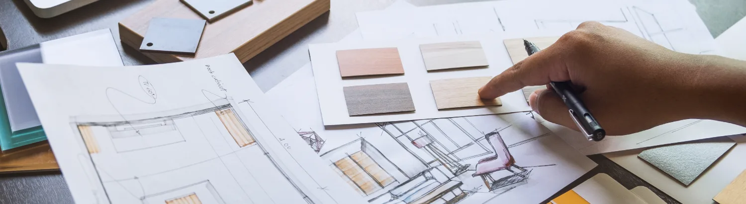 Interior designer pointing to color swatches